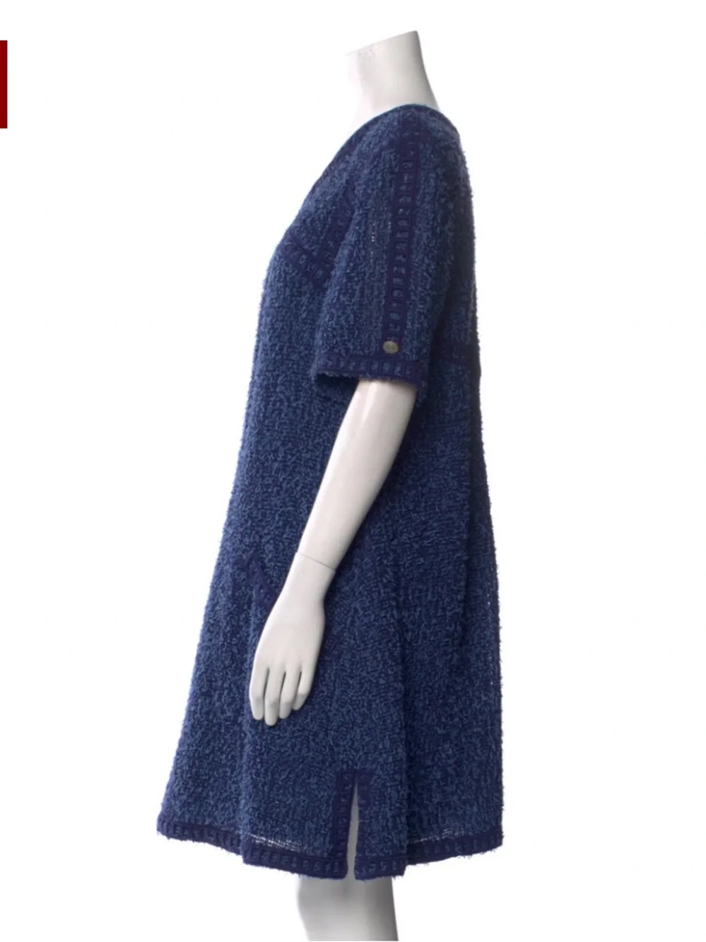 CHANEL Navy Textured V‑Neck Mini Dress
